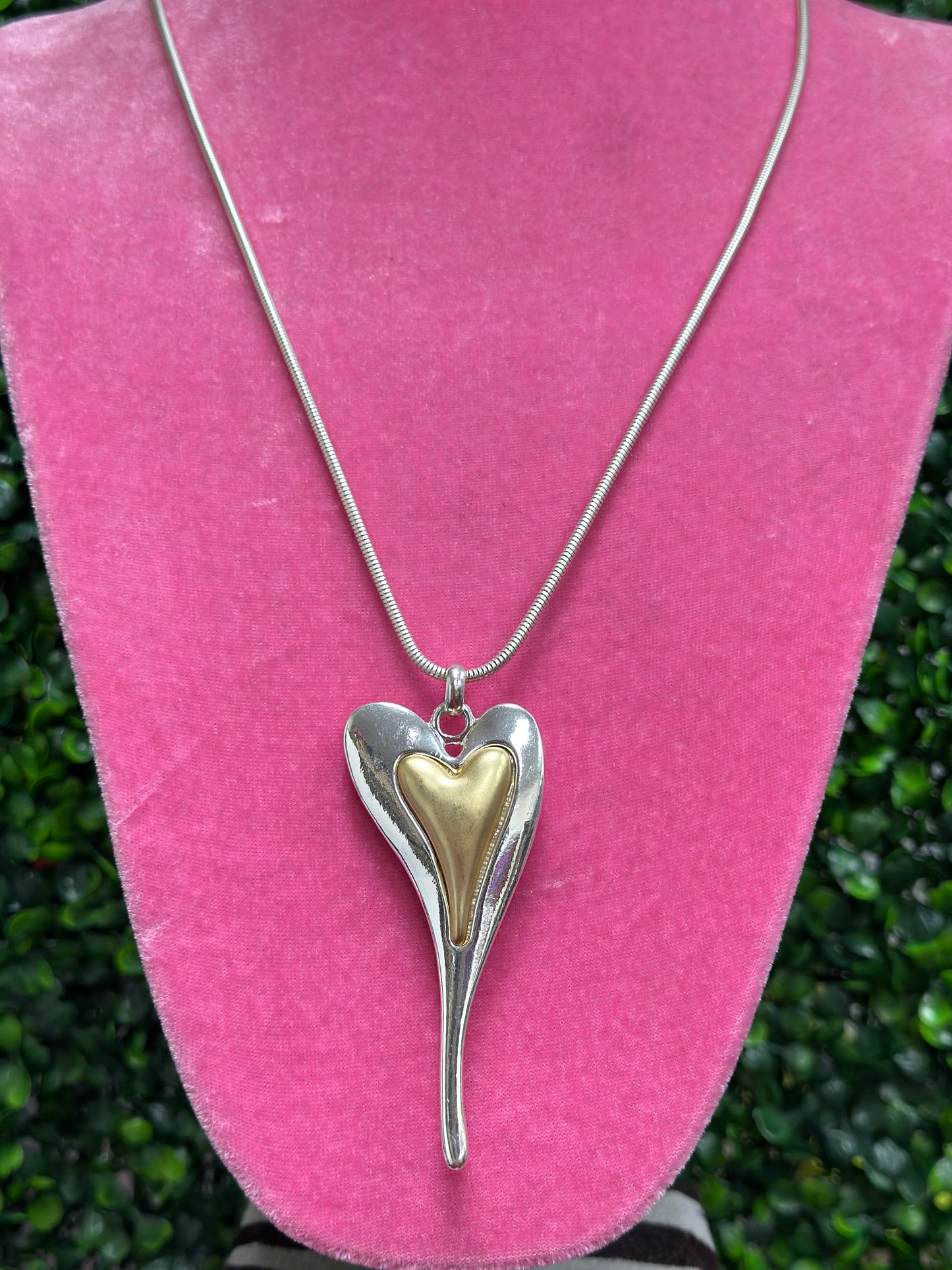 Long Gold or Silver Accent Heart Necklace