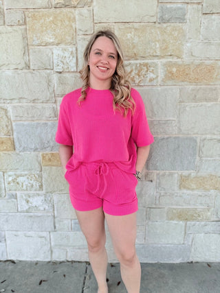 Raised Rib Short Sleeve Tee Short Pants Set - Double K Boutique, LLC