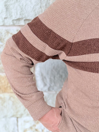 Long Sleeve Top with Brown Center Strips