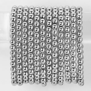 6mm Silver Stretch Beaded Bracelets