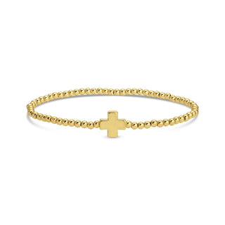 3mm Beaded Stretch Bracelet with Single Gold Cross