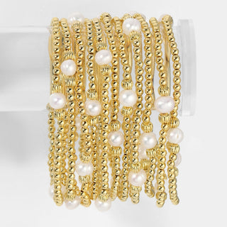Textured Beads Stretch Bracelets with Pearls