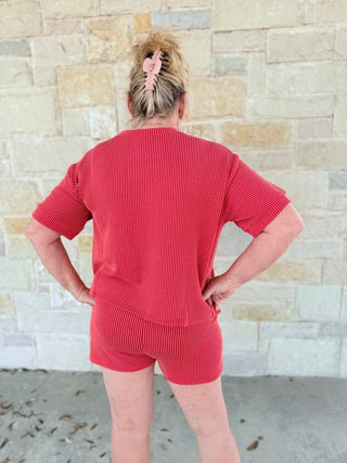 Raised Rib Short Sleeve Tee Short Pants Set - Double K Boutique, LLC