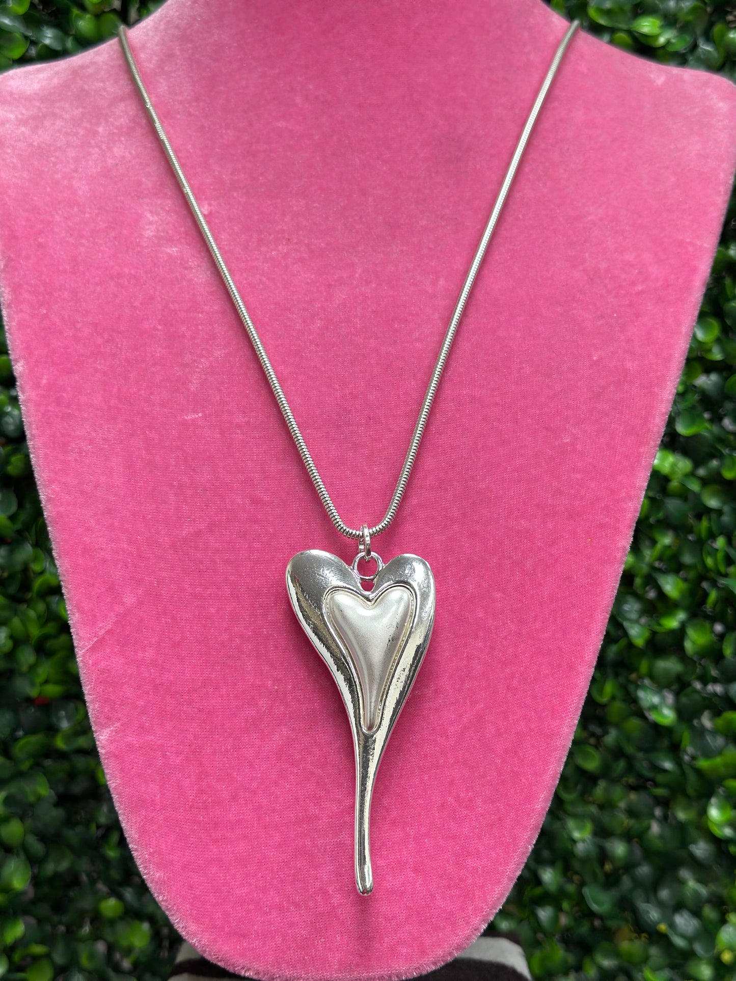Long Gold or Silver Accent Heart Necklace