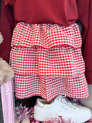 Red Gingham Ruffle Skirt with Shorts