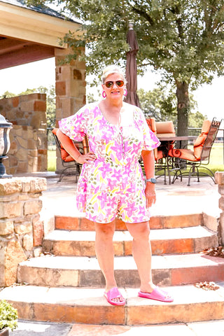 Half-sleeve floral print woven romper