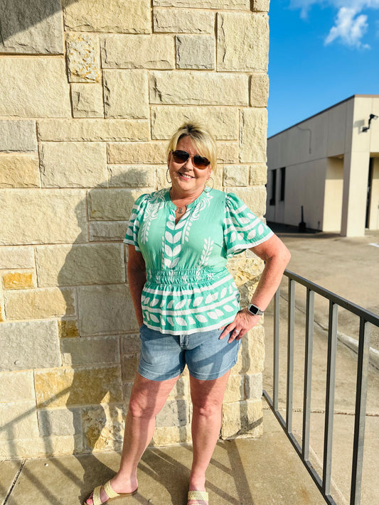 Boho Peplum Smocked Waist Blouse