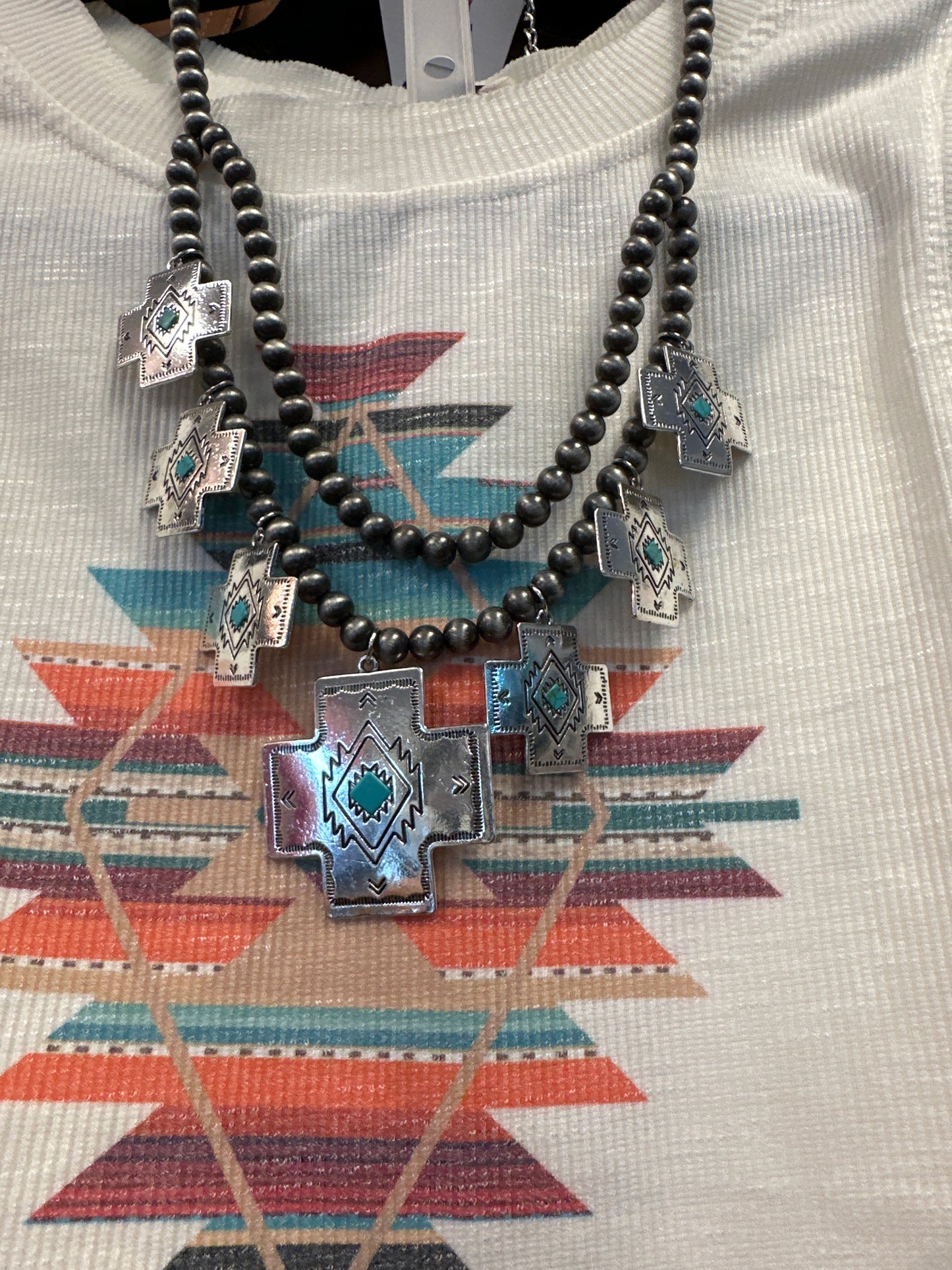 Double Navajo Bead Cross Necklace