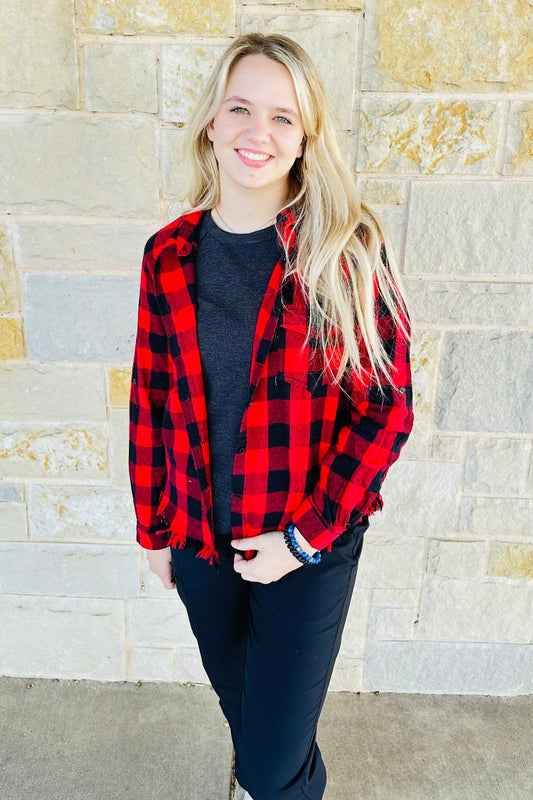 FRAY HEM BUFFALO PLAID SHIRTS