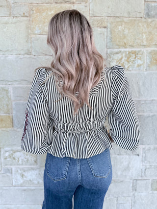 Entro Striped Peplum Top