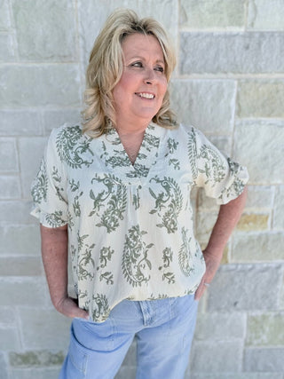 Green Mix Umgee Blouse - Double K Boutique, LLC