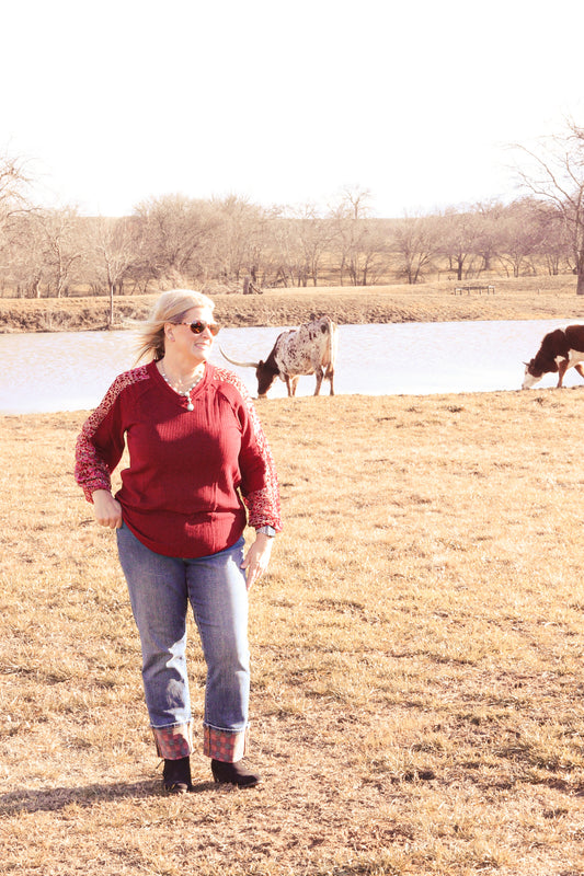 Burgandy Cheetah Sleeve Sweater