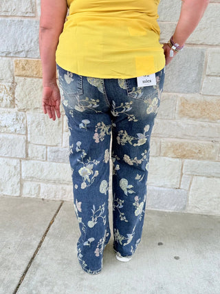 Mica High Rise Floral Embellished Wide Leg Jeans - Double K Boutique, LLC