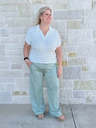 Oversized Striped Dolman V-Neck Knit Top