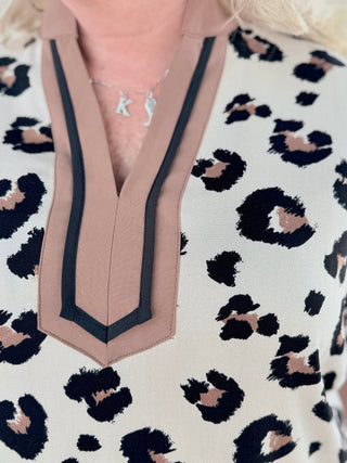 Oversized leopard pattern dolman sleeve mini dress