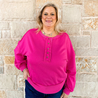 Exposed Seam Buttoned Henley Sweatshirt