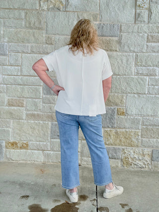 Raised rib cuff sleeve raw edge top