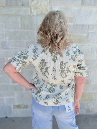 Green Mix Umgee Blouse - Double K Boutique, LLC