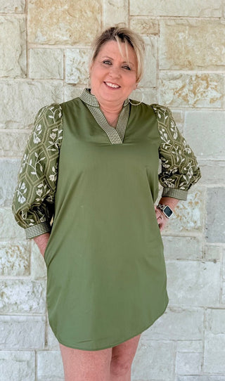 Entro 3/4 sleeve Mini Dress Olive / Medium