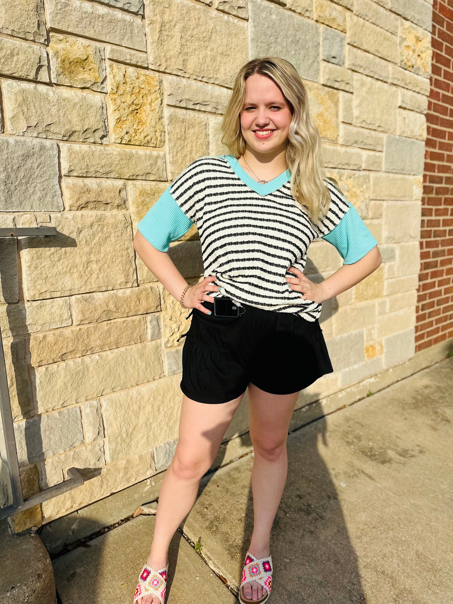 Waffle V-Neck Top