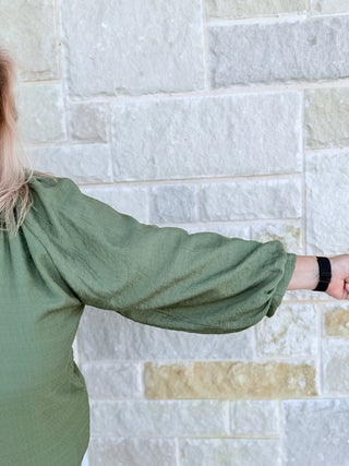 Balloon Sleeve Blouse with Leopard Trim