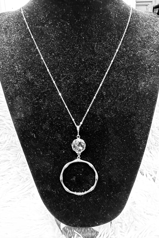 Long Silver Necklace with circle accent