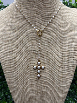 Aria Cross Pearl Necklace