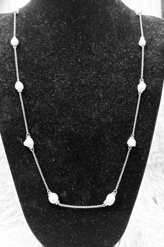 Long silver with white pearl accents