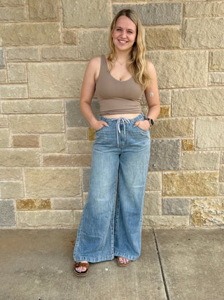 High Waisted Palazzo Featherweight w/Drawstring - Double K Boutique, LLC