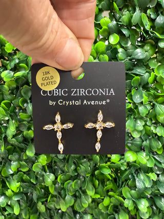 Gold Oval Cut Cross Earrings