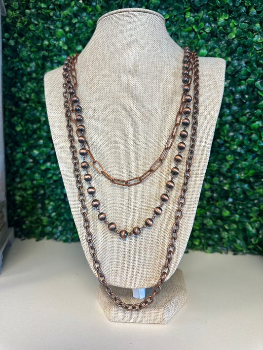 Cooper Bead and Chain Layered Necklace