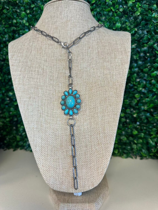 Looped Chain Necklace with Flower Turquoise Accent