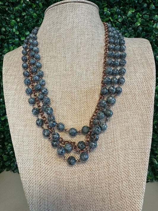 Three String beaded cooper necklace