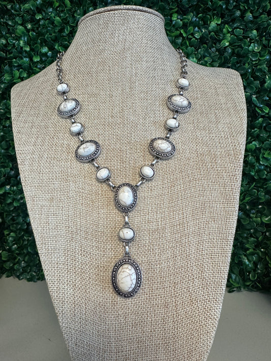 Silver Teardrop Marble Necklace