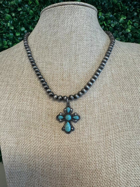 Navajo Beads with Small Turquoise Cross