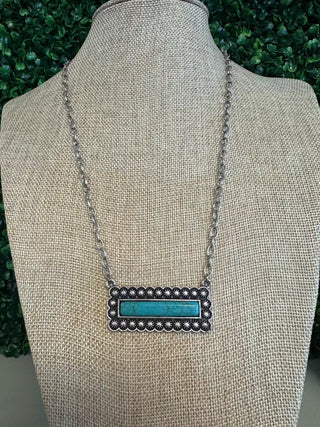 Silver Square Marble Pendant Necklace