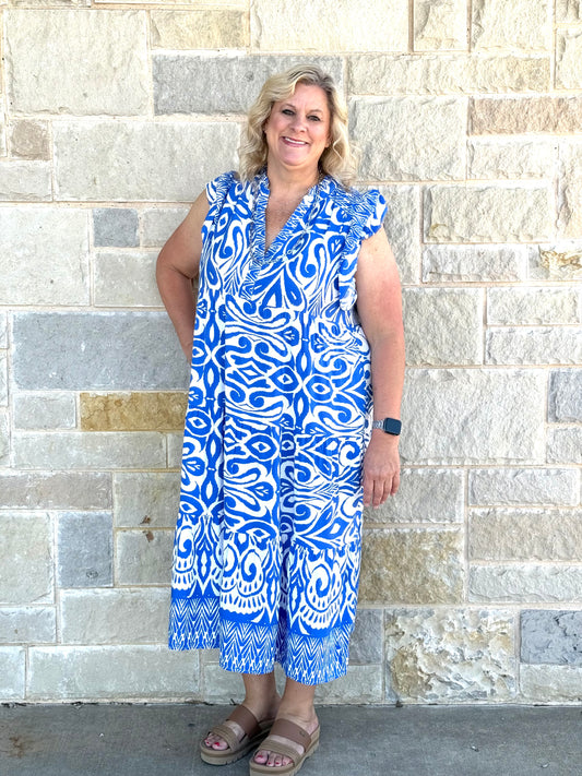 Two Tone Border Print Dress