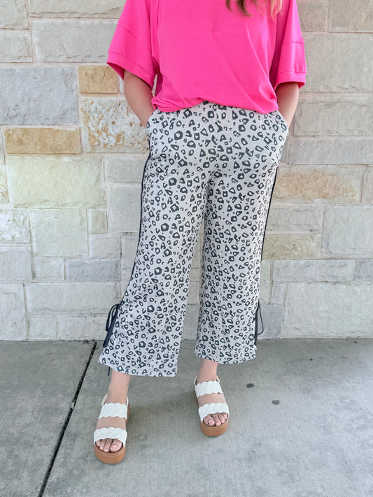 Leopard High Waist Side Bow Straight Leg Pant