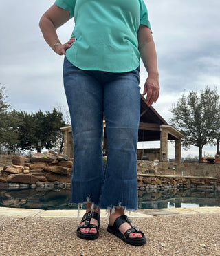 Mica HR Crop Flare with Uneven Hem - Double K Boutique, LLC