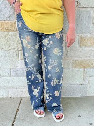 Mica High Rise Floral Embellished Wide Leg Jeans - Double K Boutique, LLC