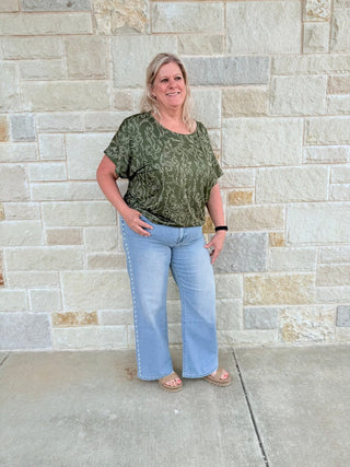 Mica Pearl Embellished High - Rise Wide - Leg Statement Jeans - Double K Boutique, LLC