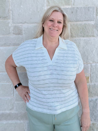 Oversized Striped Dolman V-Neck Knit Top