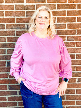 Pearl Embellished Long Sleeve Top