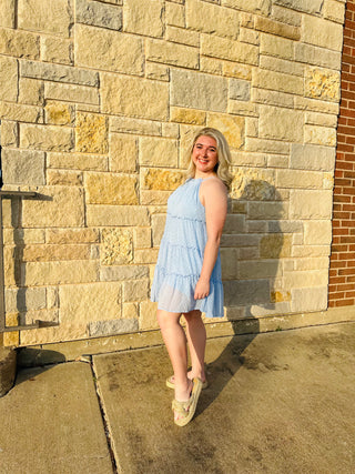 Sleeveless Woven Swiss Dot Tiered Dress