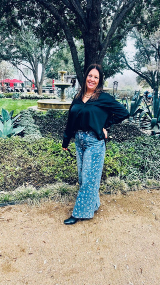 Stellar Sparkle High - Rise Wide Leg Rhinestone Jeans - Double K Boutique, LLC