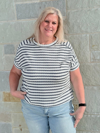 Stripe Jacquard Round-Neck Box Tee