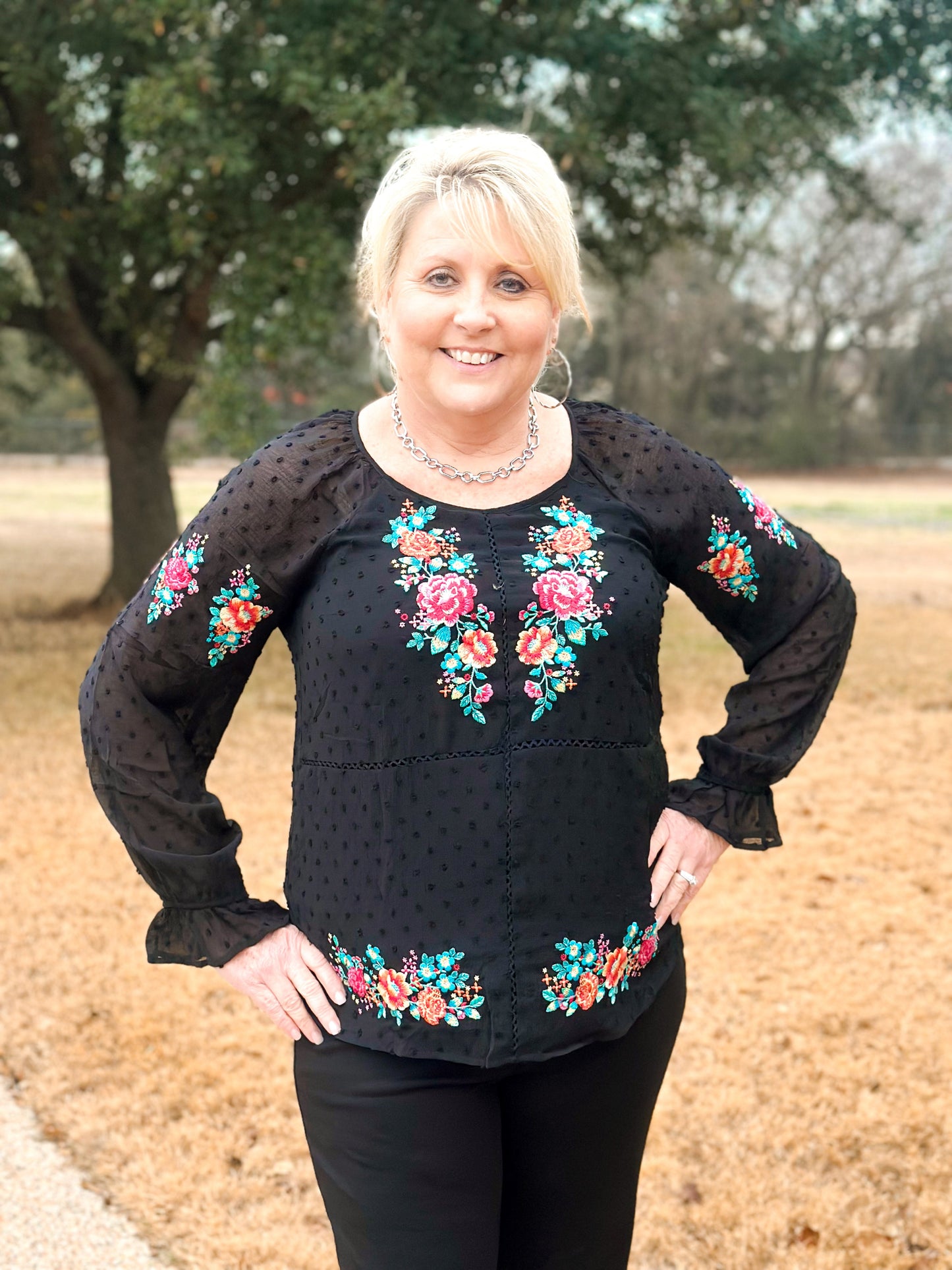 Swiss Dot Blouse with Balloon Sleeves