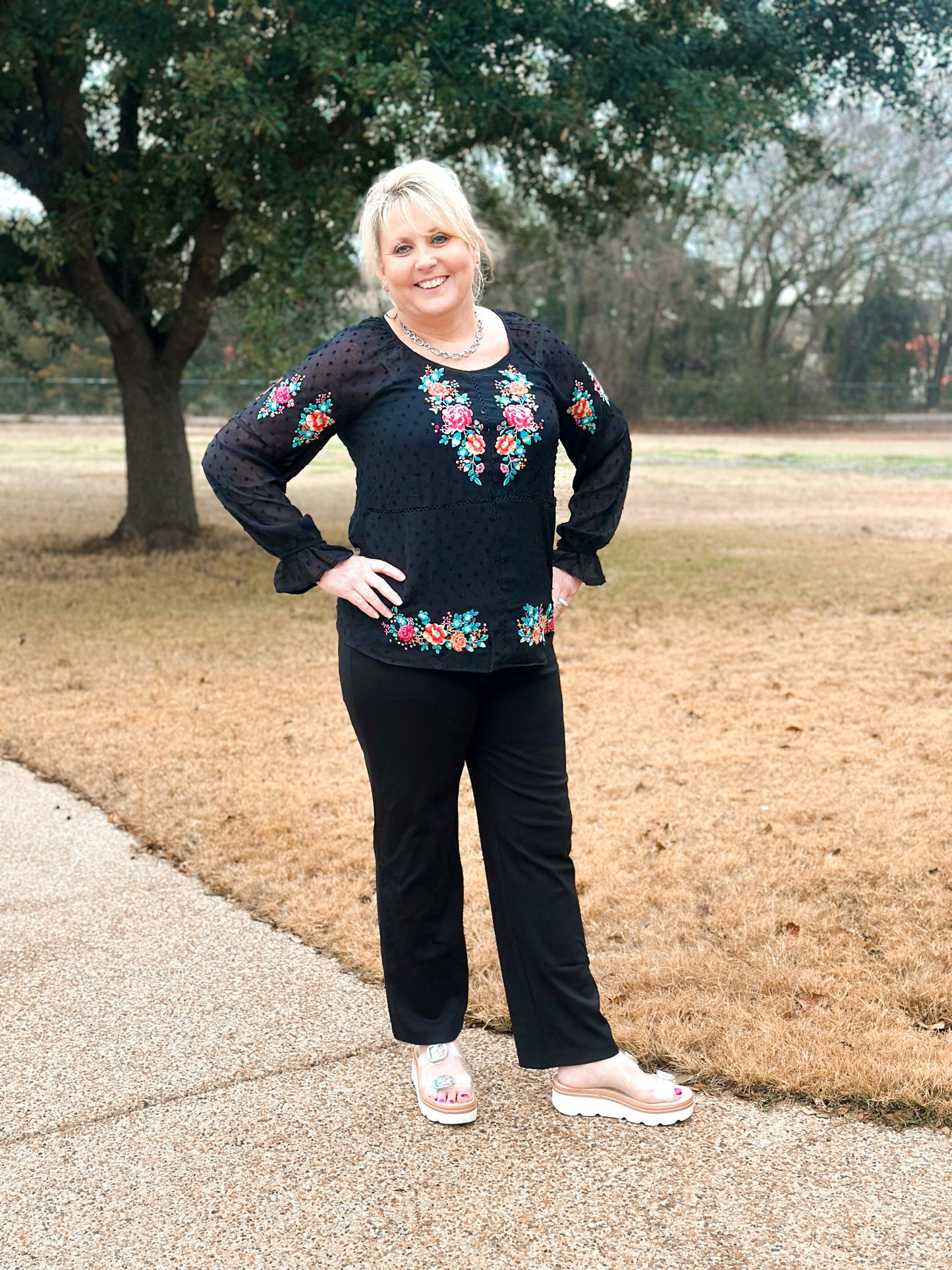 Swiss Dot Blouse with Balloon Sleeves