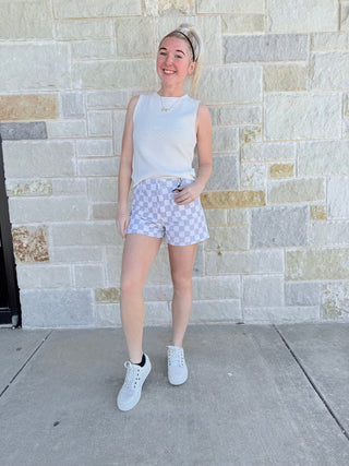 Mica Retro Chess Print High - Rise Shorts - Double K Boutique, LLC