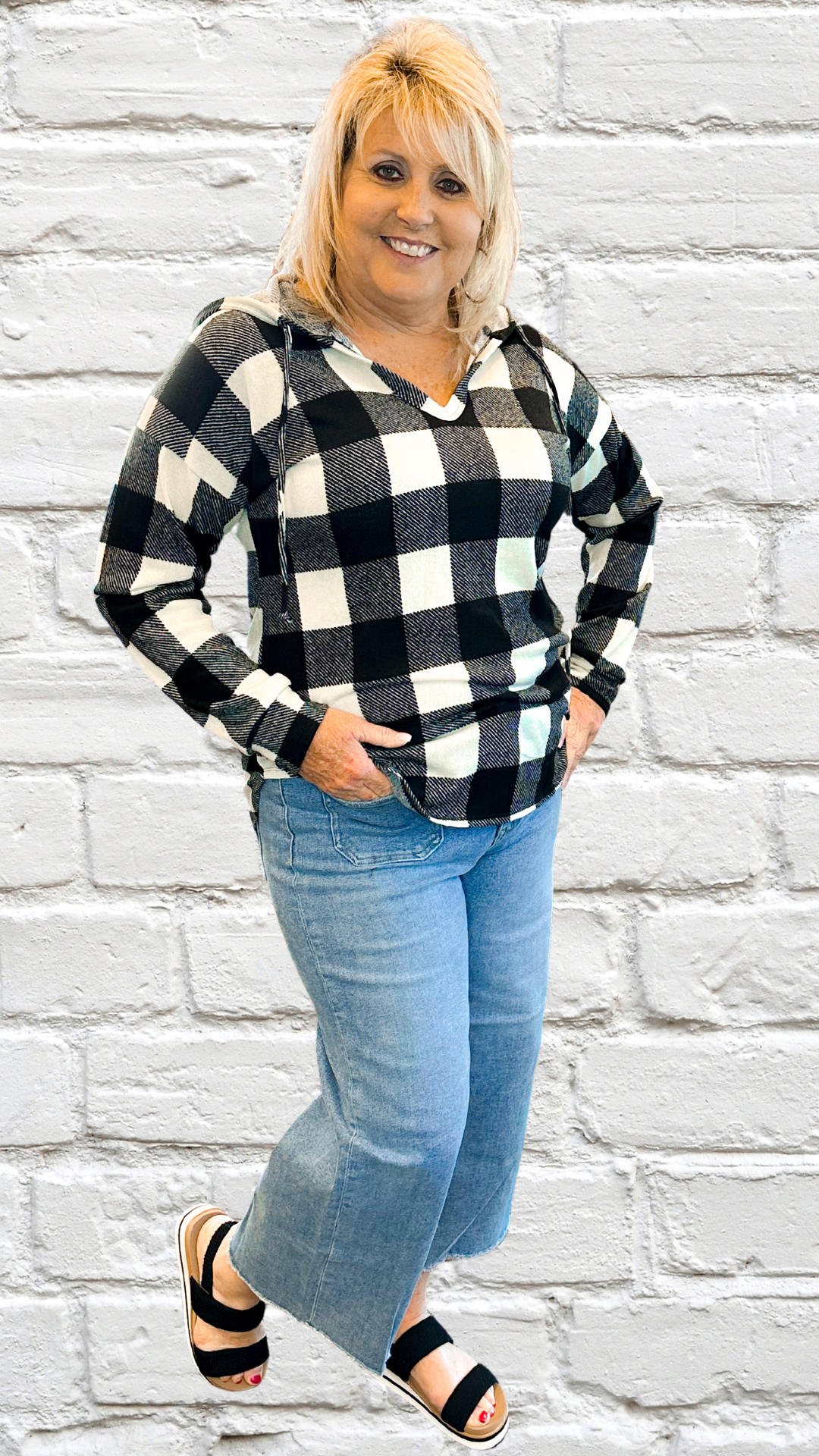 HOOD PLAID HOODIE TOP